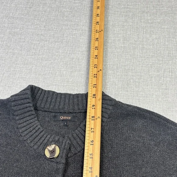 Quince Cardigan Womens Large Gray Crew Neck Button Front 100% Organic Cotton - Picture 8 of 10